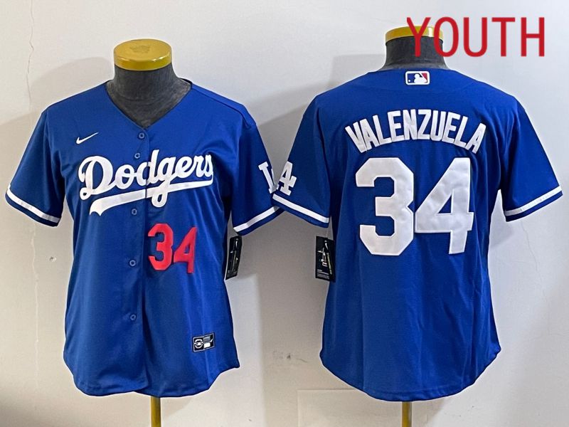 Youth  Los Angeles Dodgers #34 Valenzuela 2024 blue jersey 2024112012